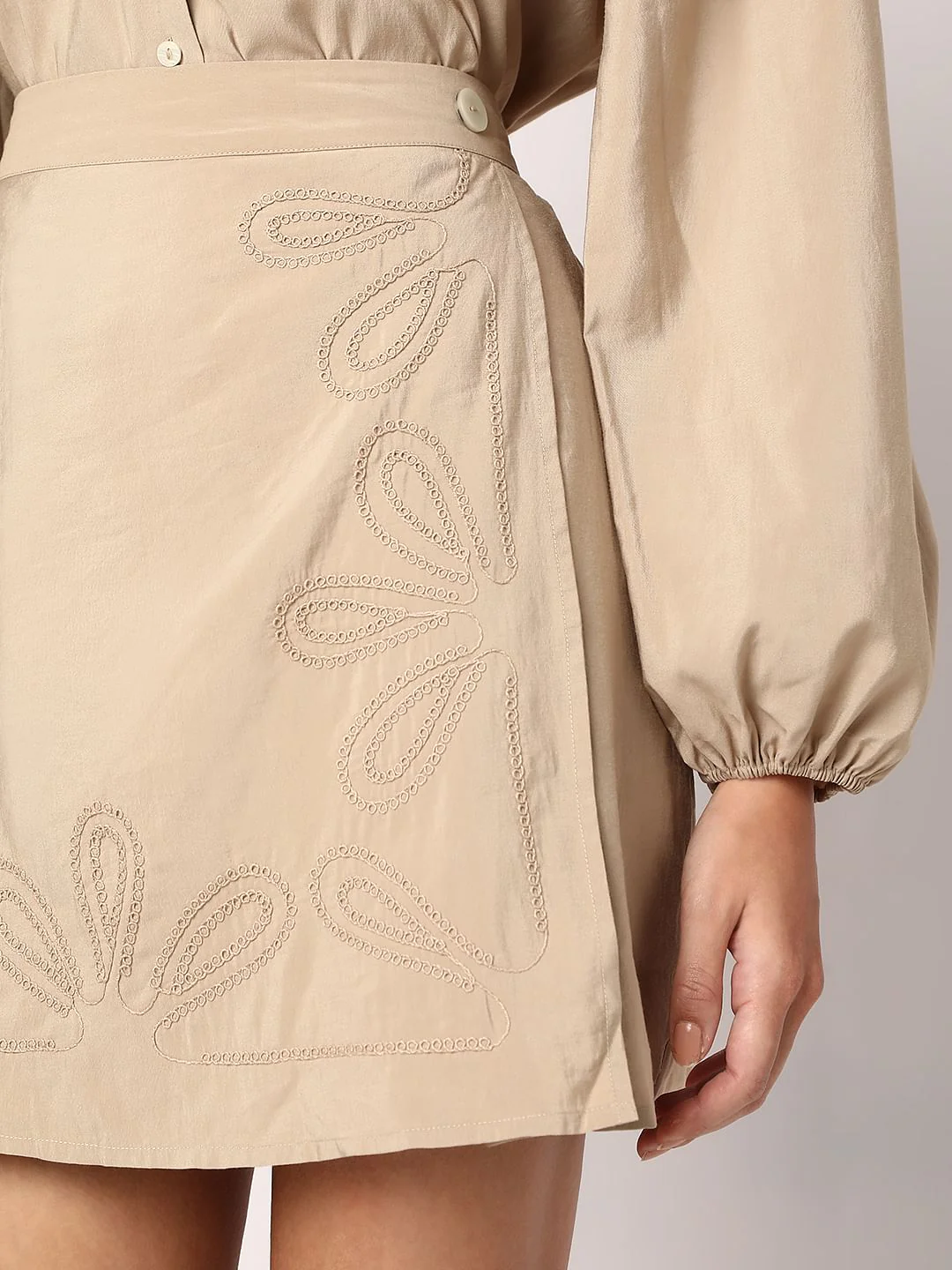 Beige Embroidered Co-Ord Set Skorts - Image 6