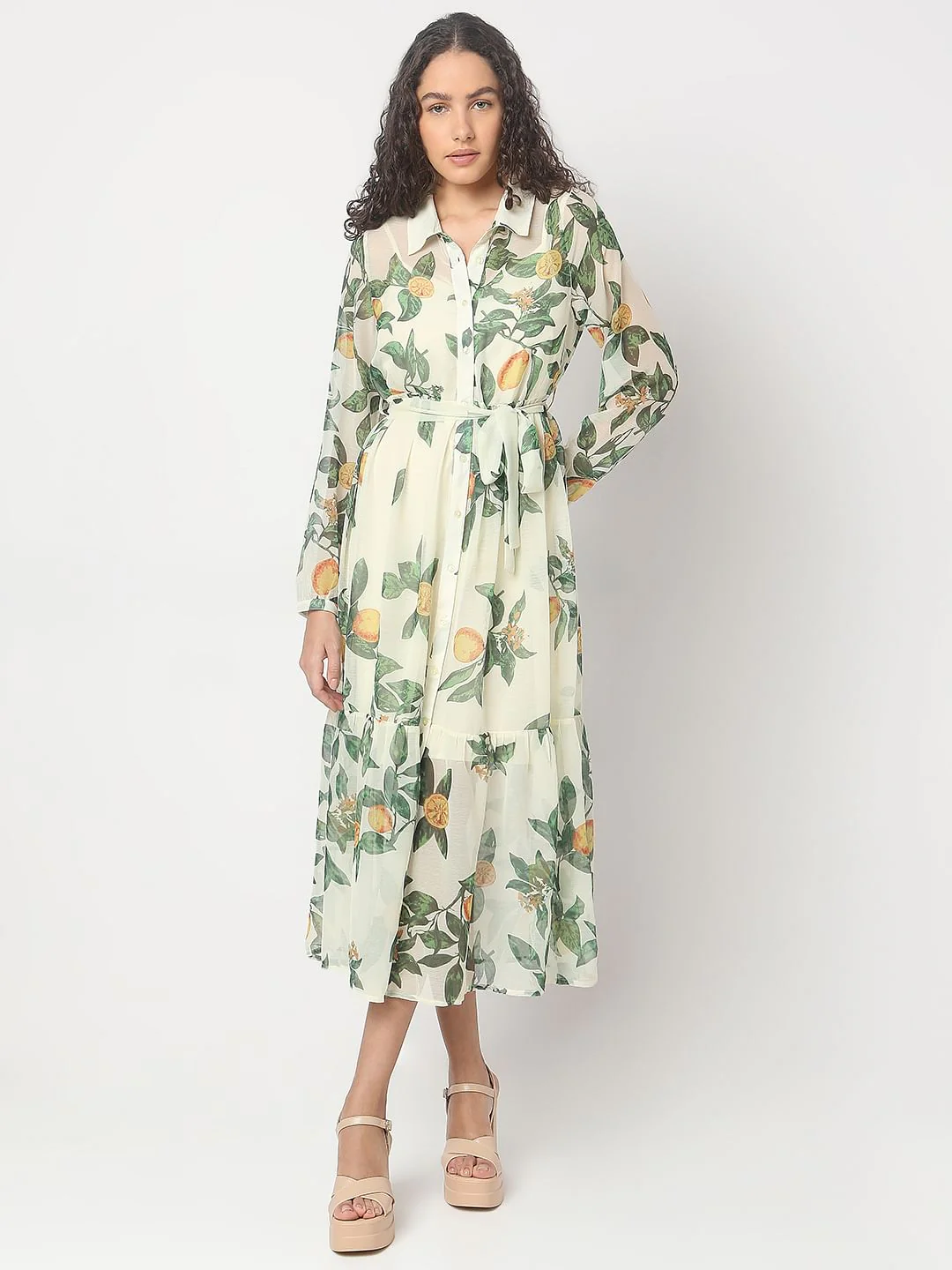 Light Lemon Printed Midi Dress - Image 2