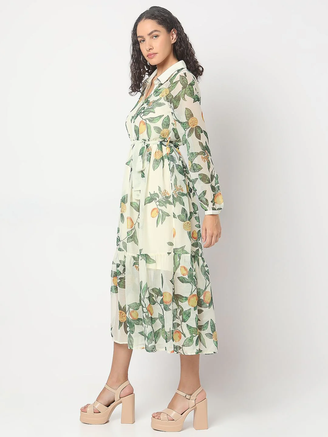 Light Lemon Printed Midi Dress - Image 3