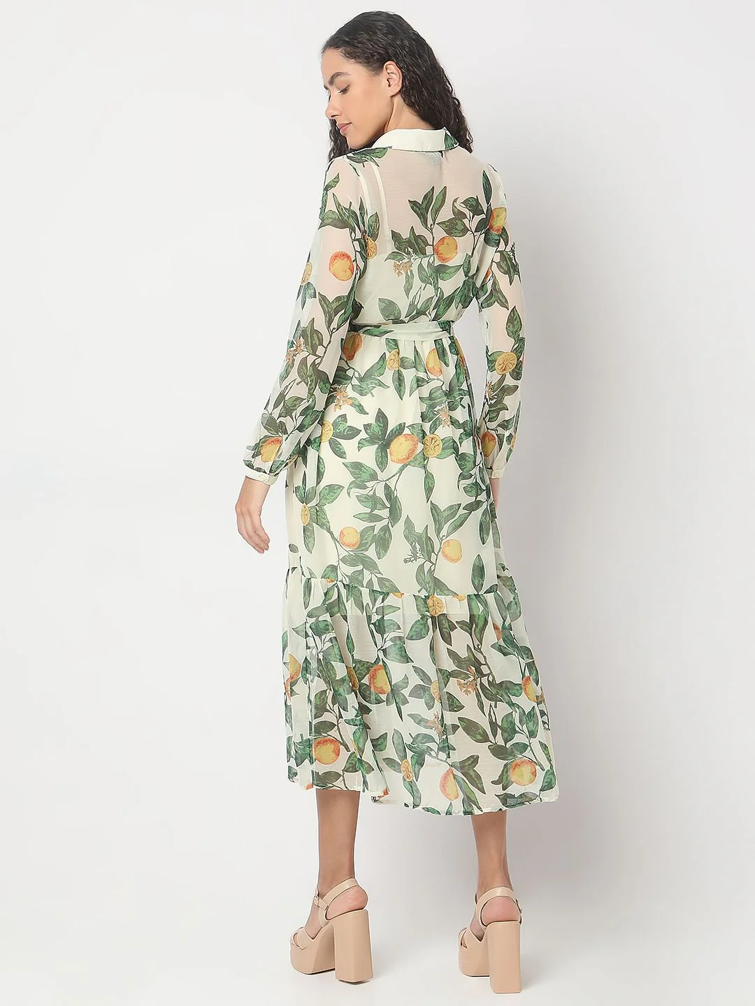 Light Lemon Printed Midi Dress - Image 4