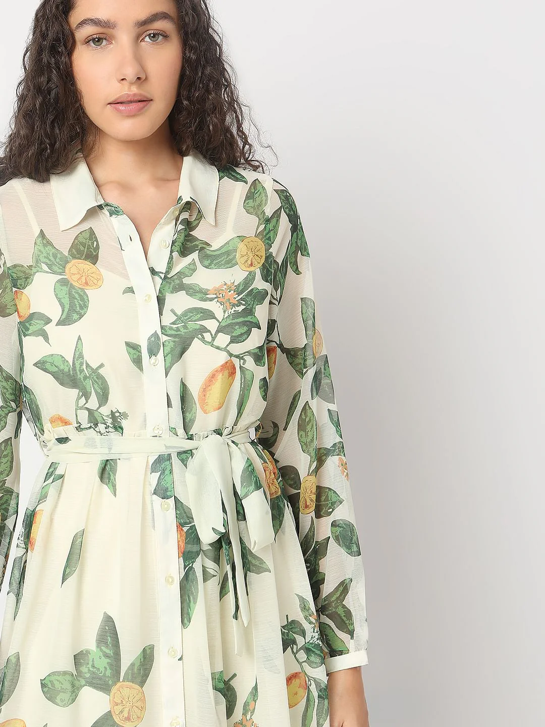 Light Lemon Printed Midi Dress - Image 5