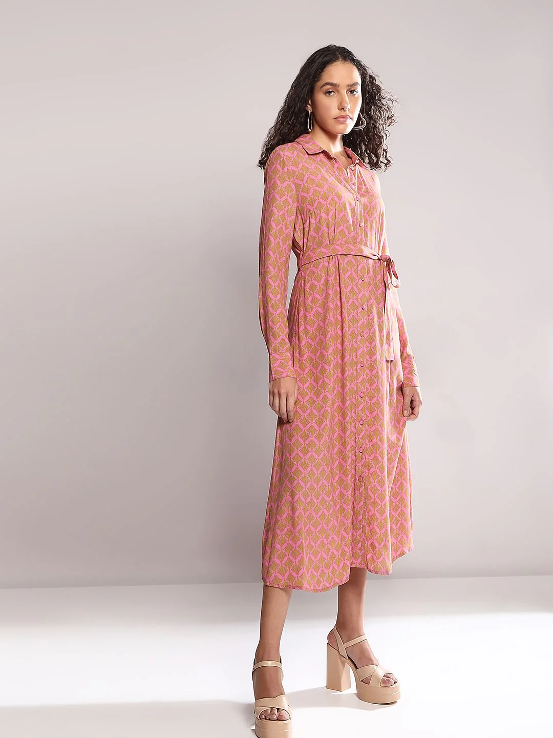 Pink Printed Shirt Dress