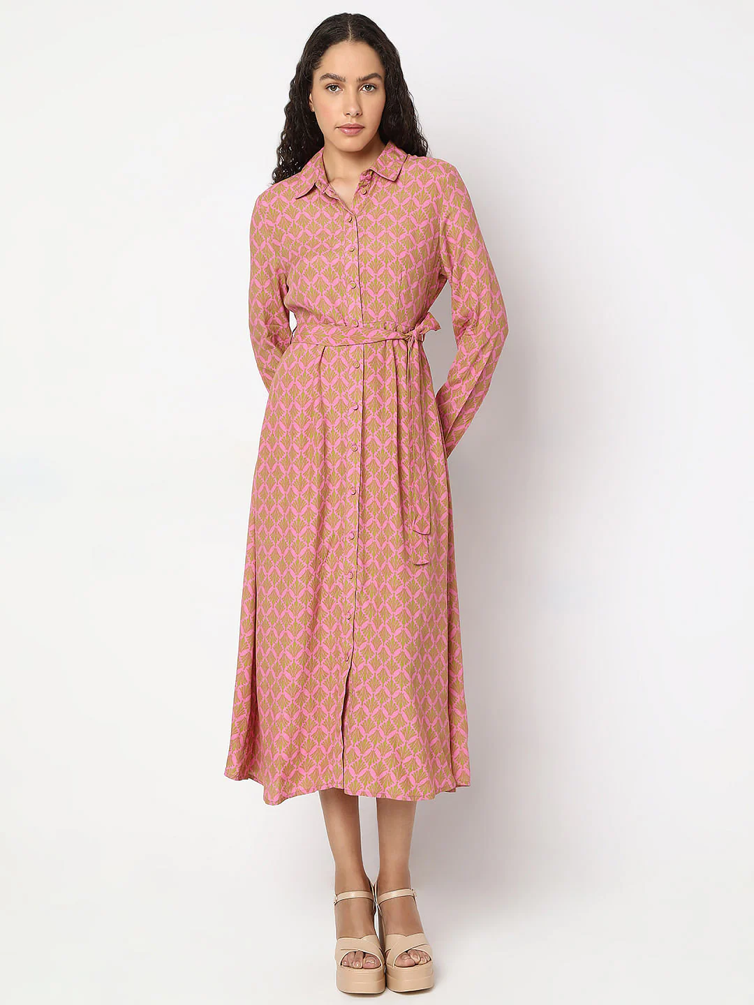 Pink Printed Shirt Dress - Image 2
