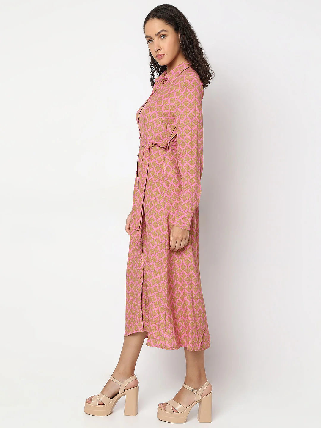 Pink Printed Shirt Dress - Image 3