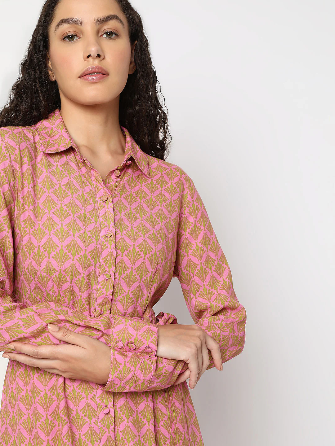 Pink Printed Shirt Dress - Image 5