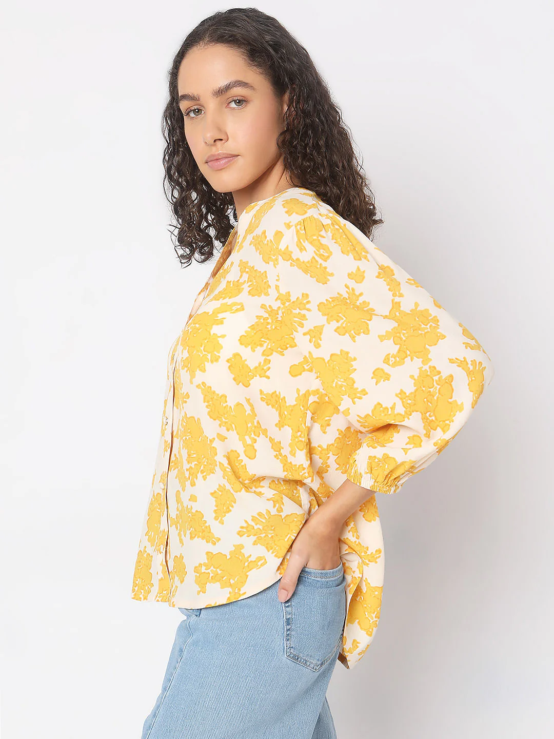 Yellow Floral Print Top - Image 3