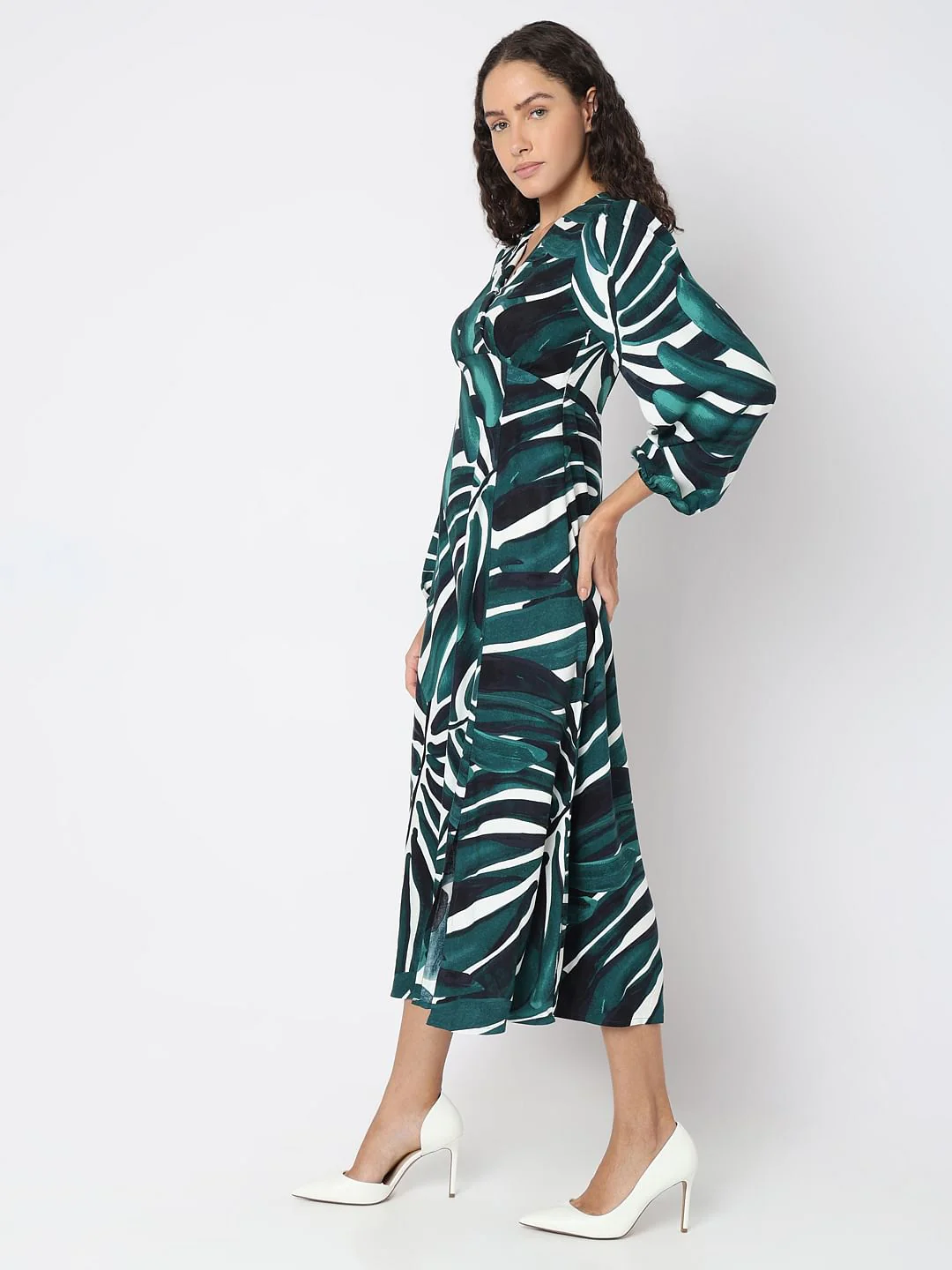 Green Abstract Print Dress - Image 3