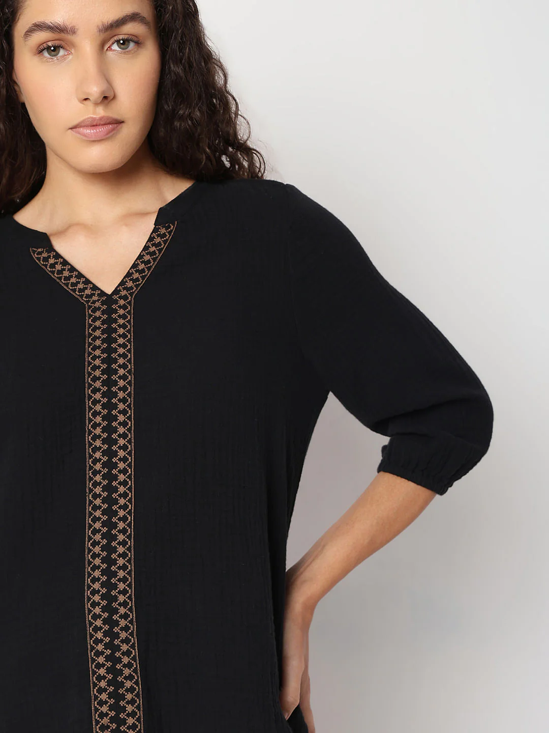 Black Cotton Mandarin Collar Top - Image 6