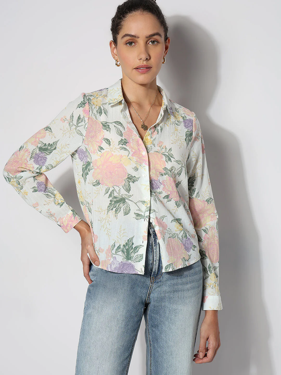 Light Beige Floral Cotton Shirt