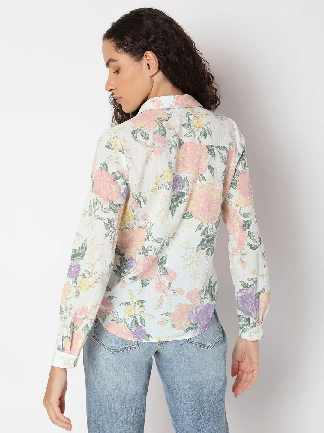 Light Beige Floral Cotton Shirt - Image 4