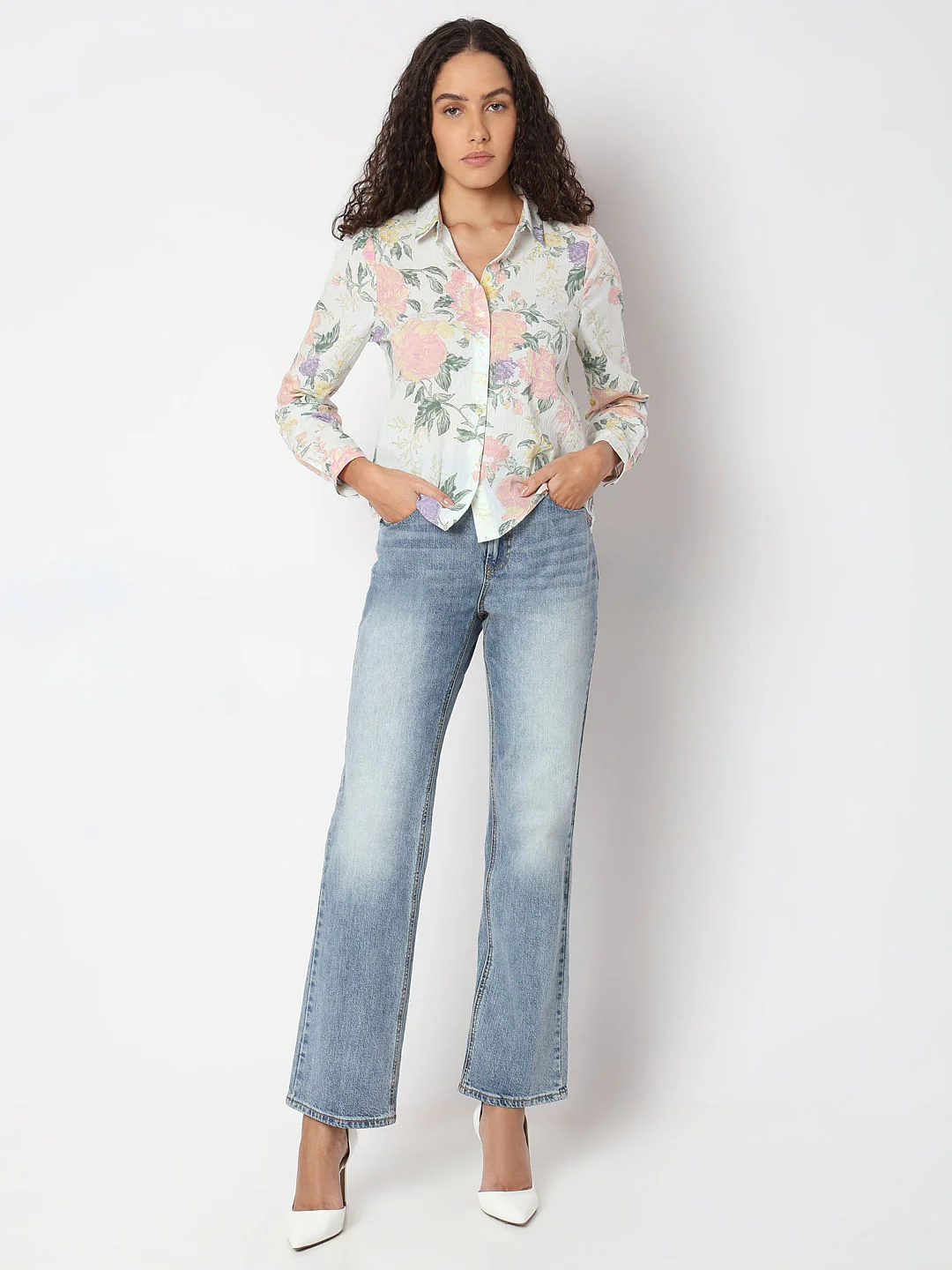Light Beige Floral Cotton Shirt - Image 5