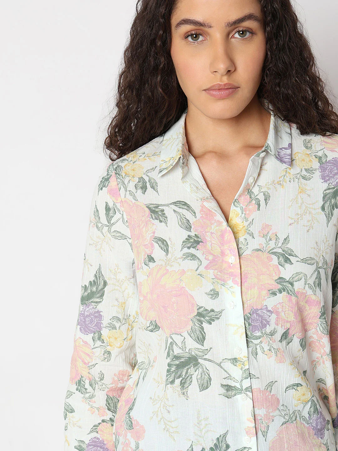Light Beige Floral Cotton Shirt - Image 6