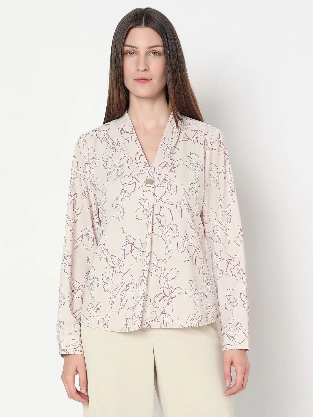 Beige Floral Print Top - Image 2