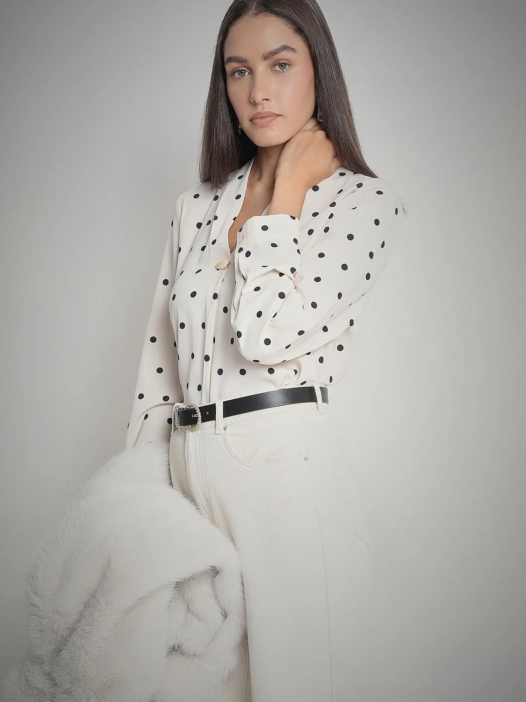 White Polka Dot Top