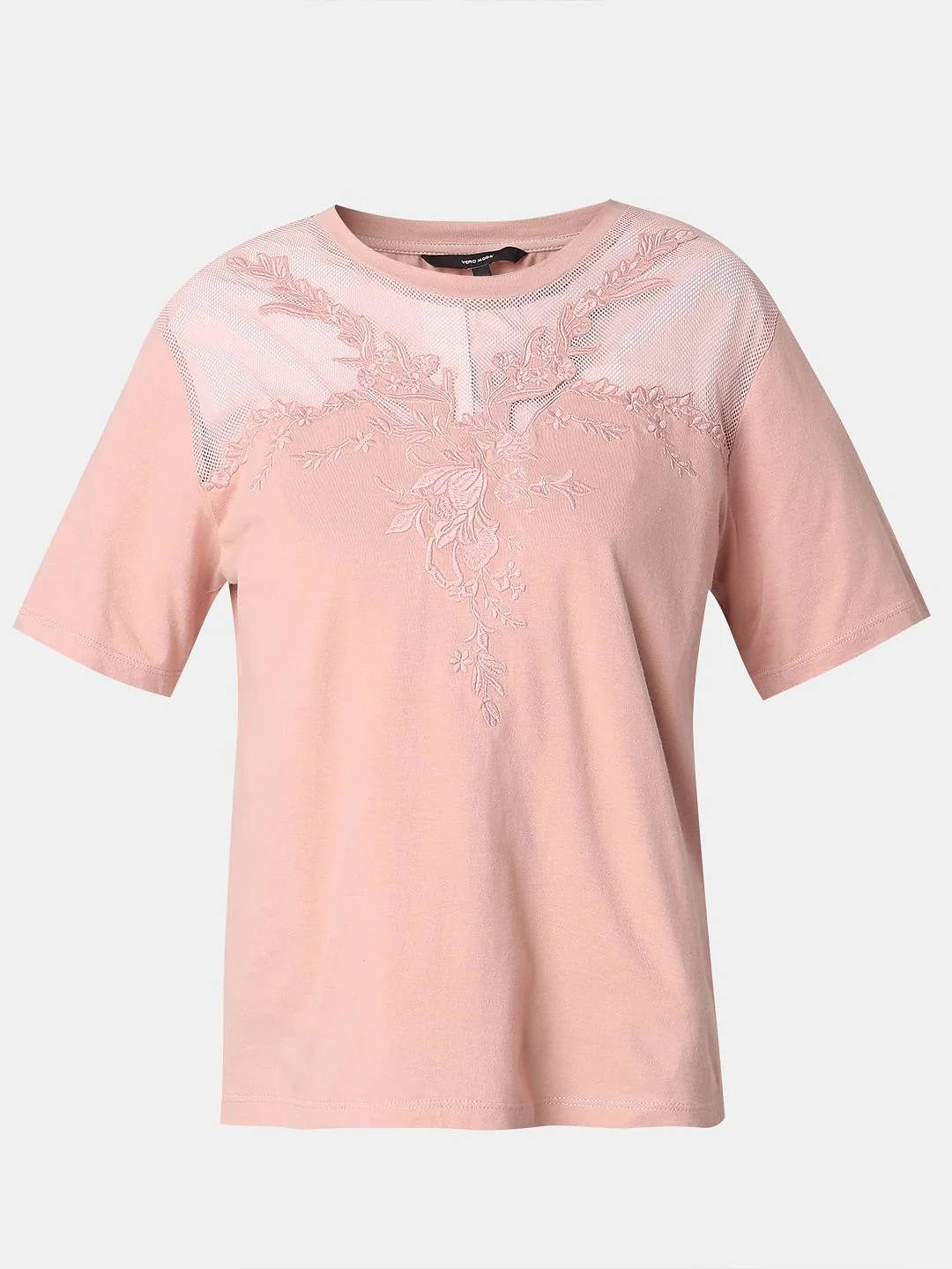 Pink Floral Appliqu  Mesh T-Shirt - Image 7