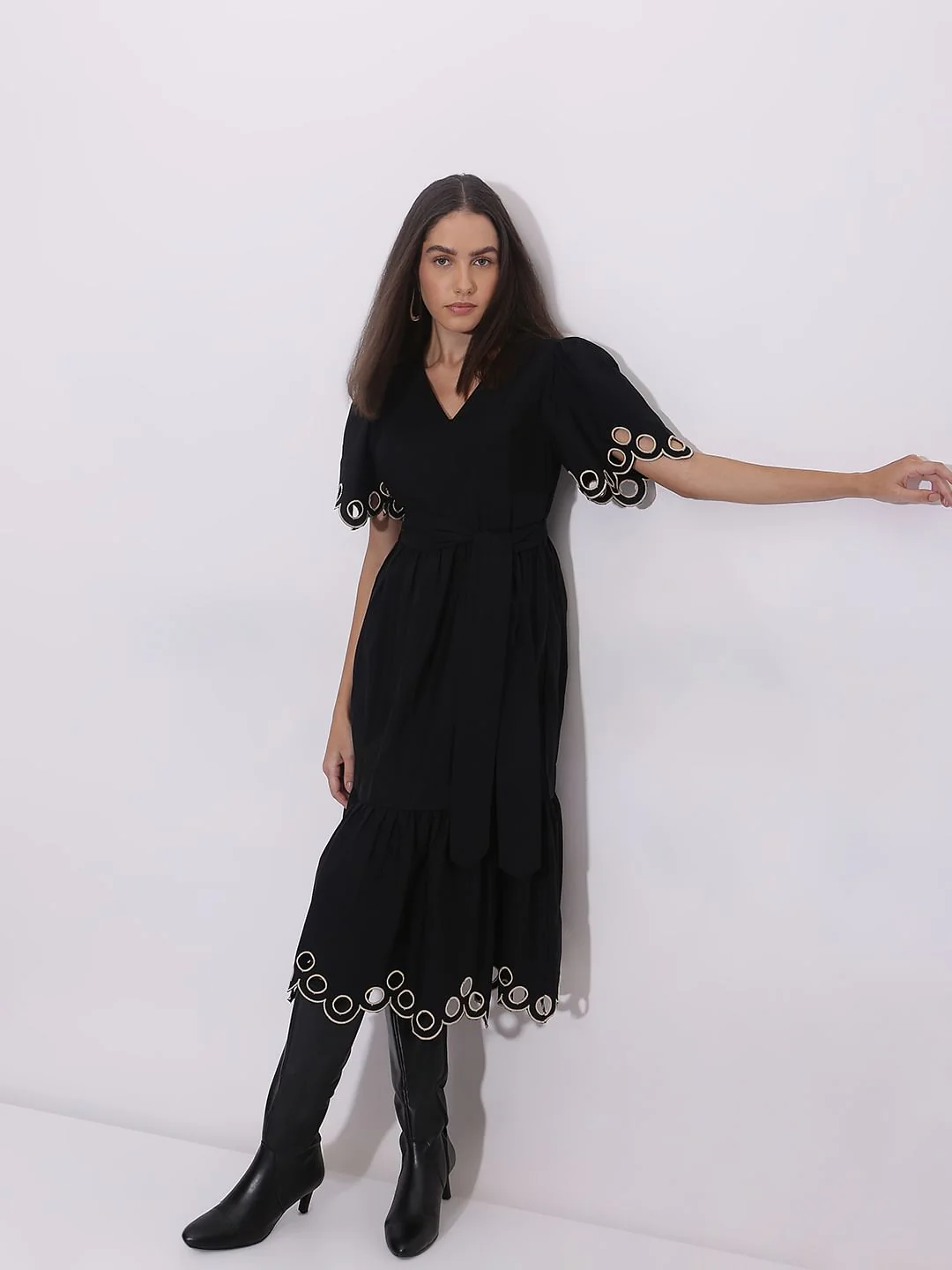 Black Cut-Out Midi Dress