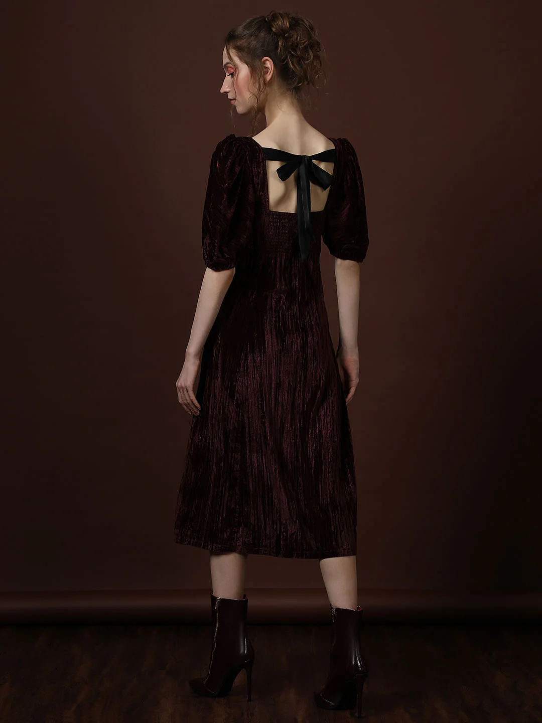 Maroon Square Neck Midi Dress - Image 4