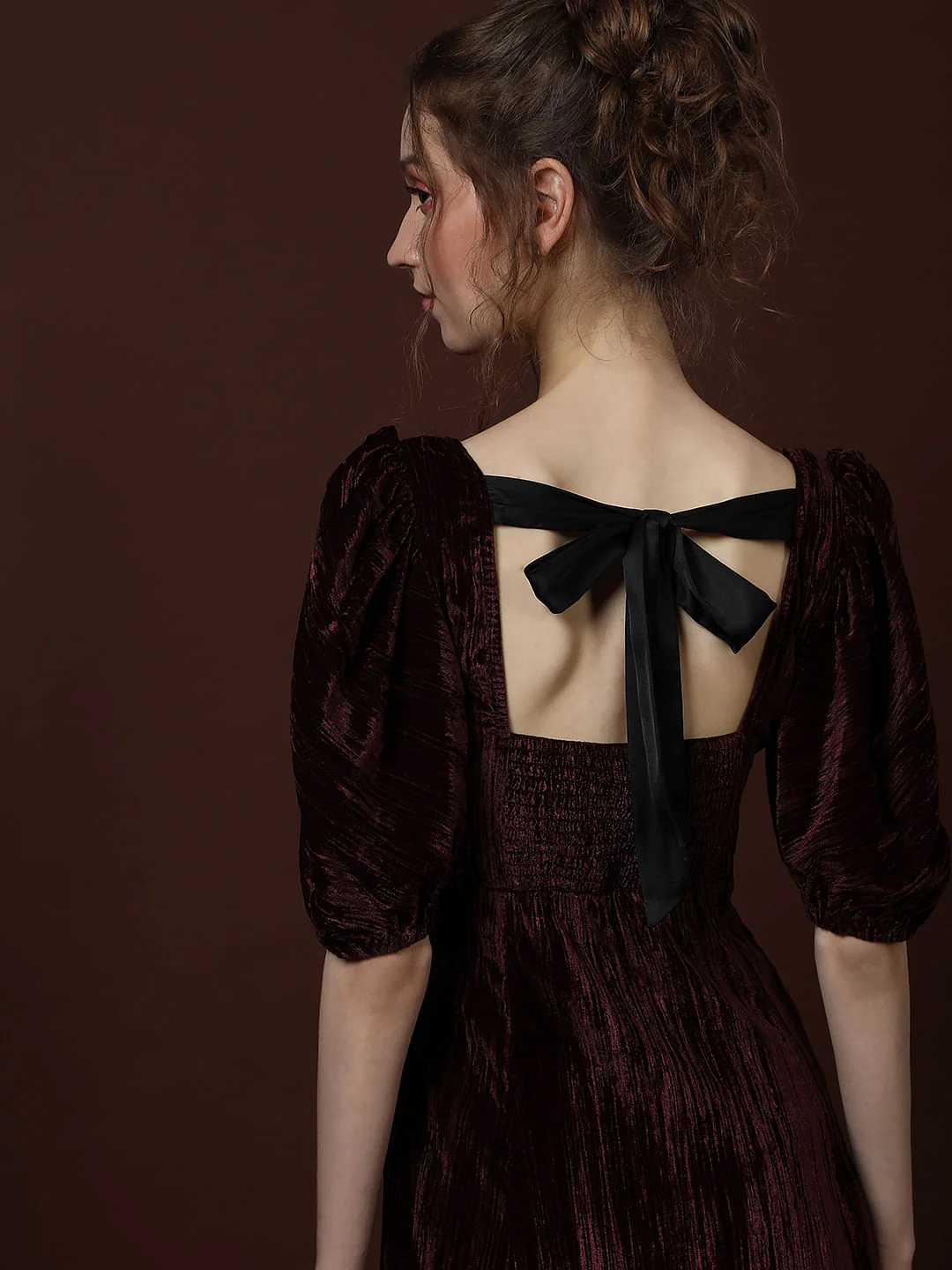 Maroon Square Neck Midi Dress - Image 5
