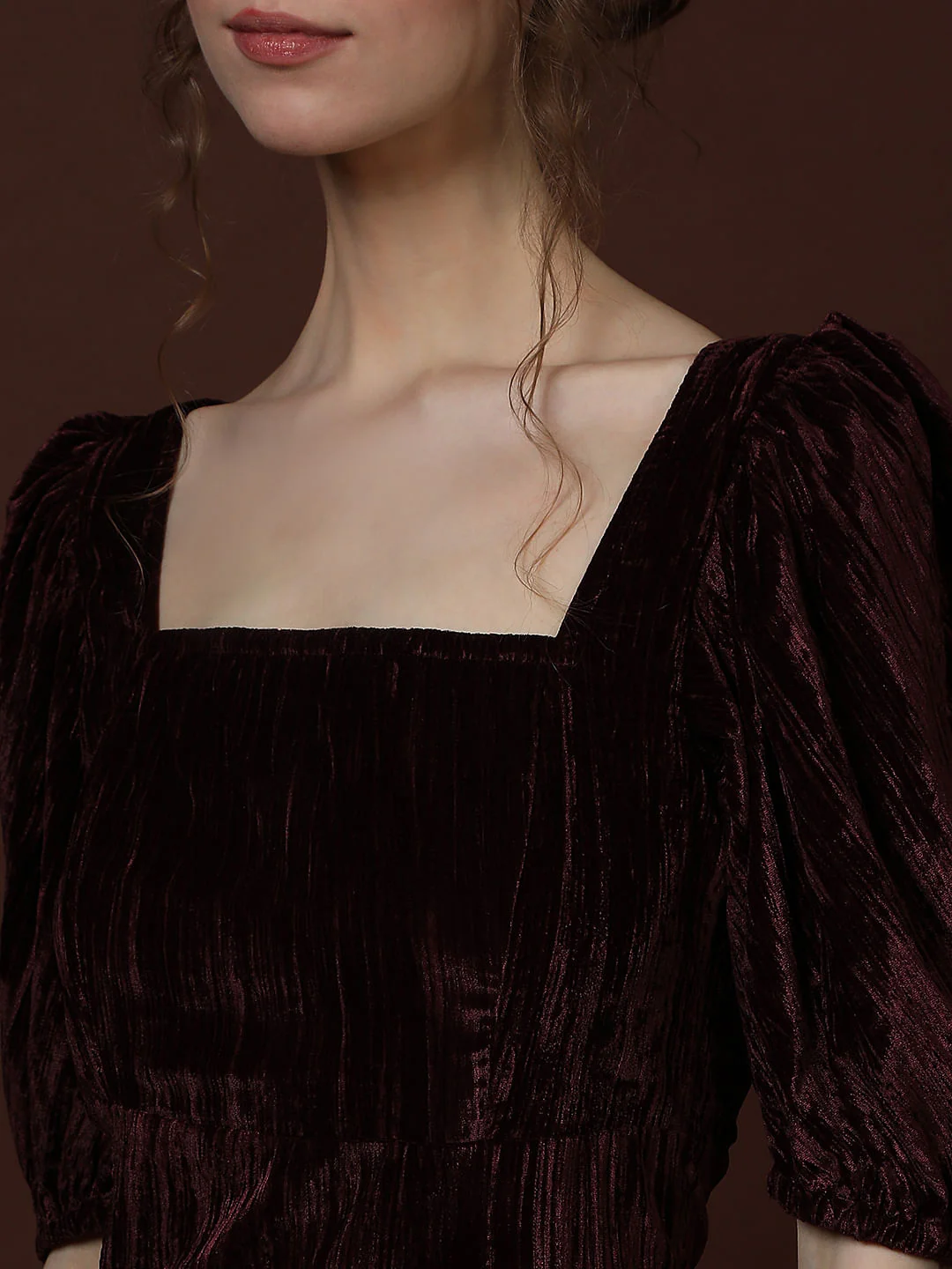 Maroon Square Neck Midi Dress - Image 6