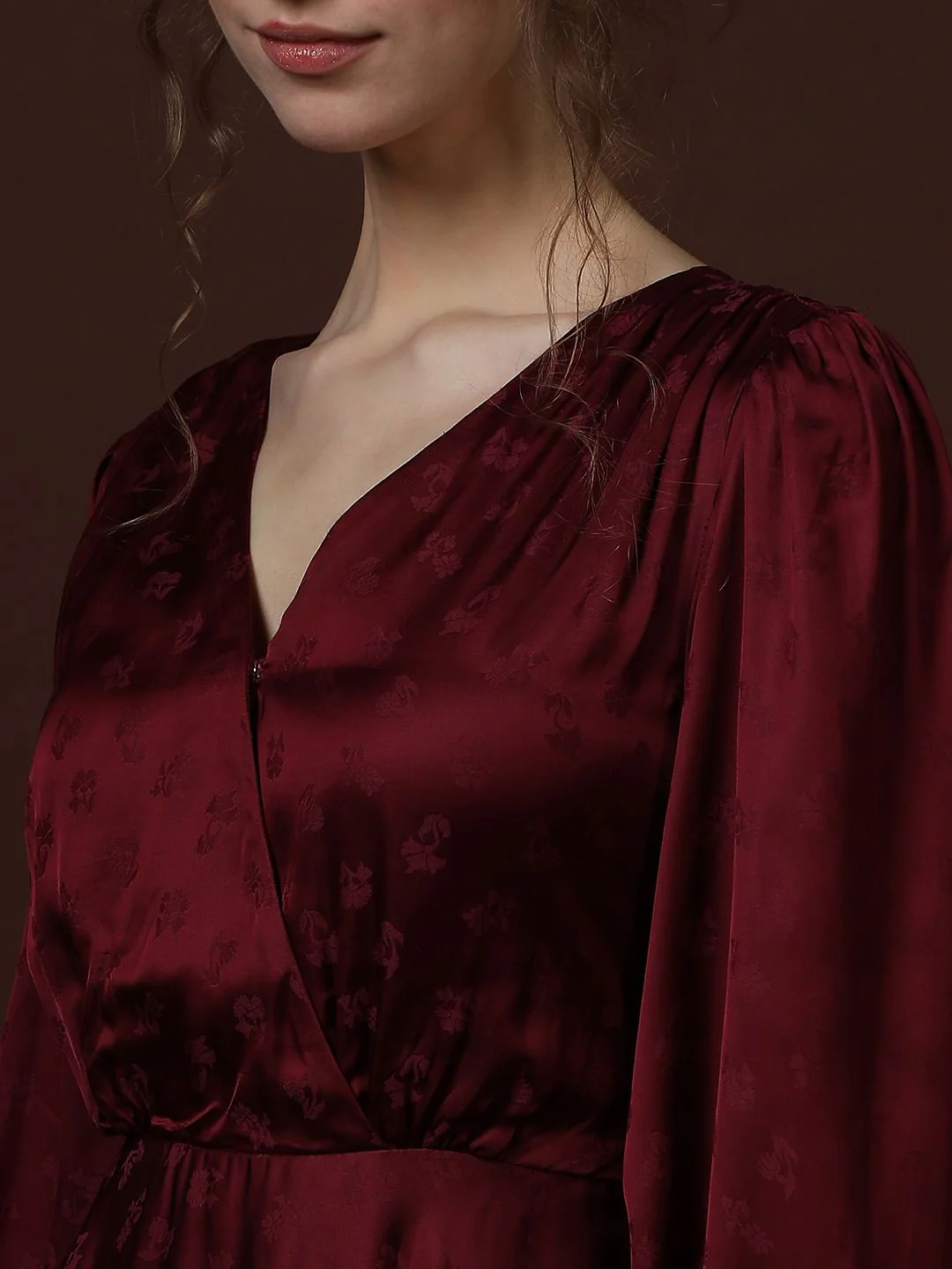 Maroon V-Neck Midi Dress - Image 6