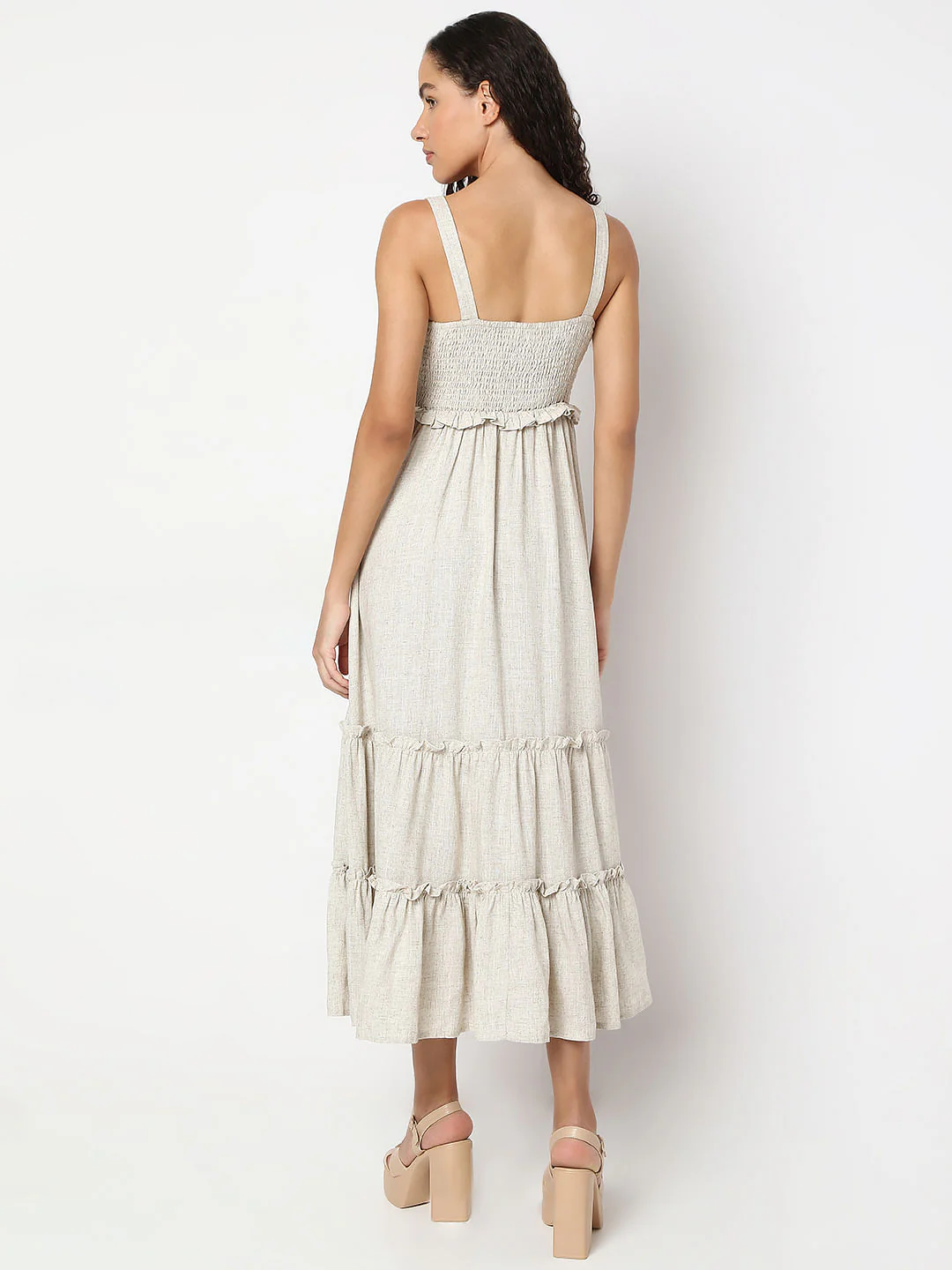 Beige Cotton Midi Dress - Image 4
