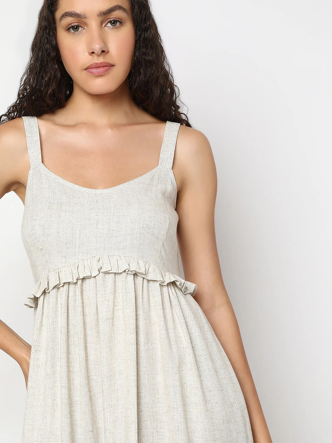 Beige Cotton Midi Dress - Image 5