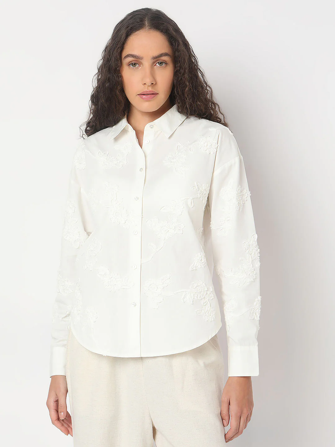 White Floral Appliqu Shirt - Image 2