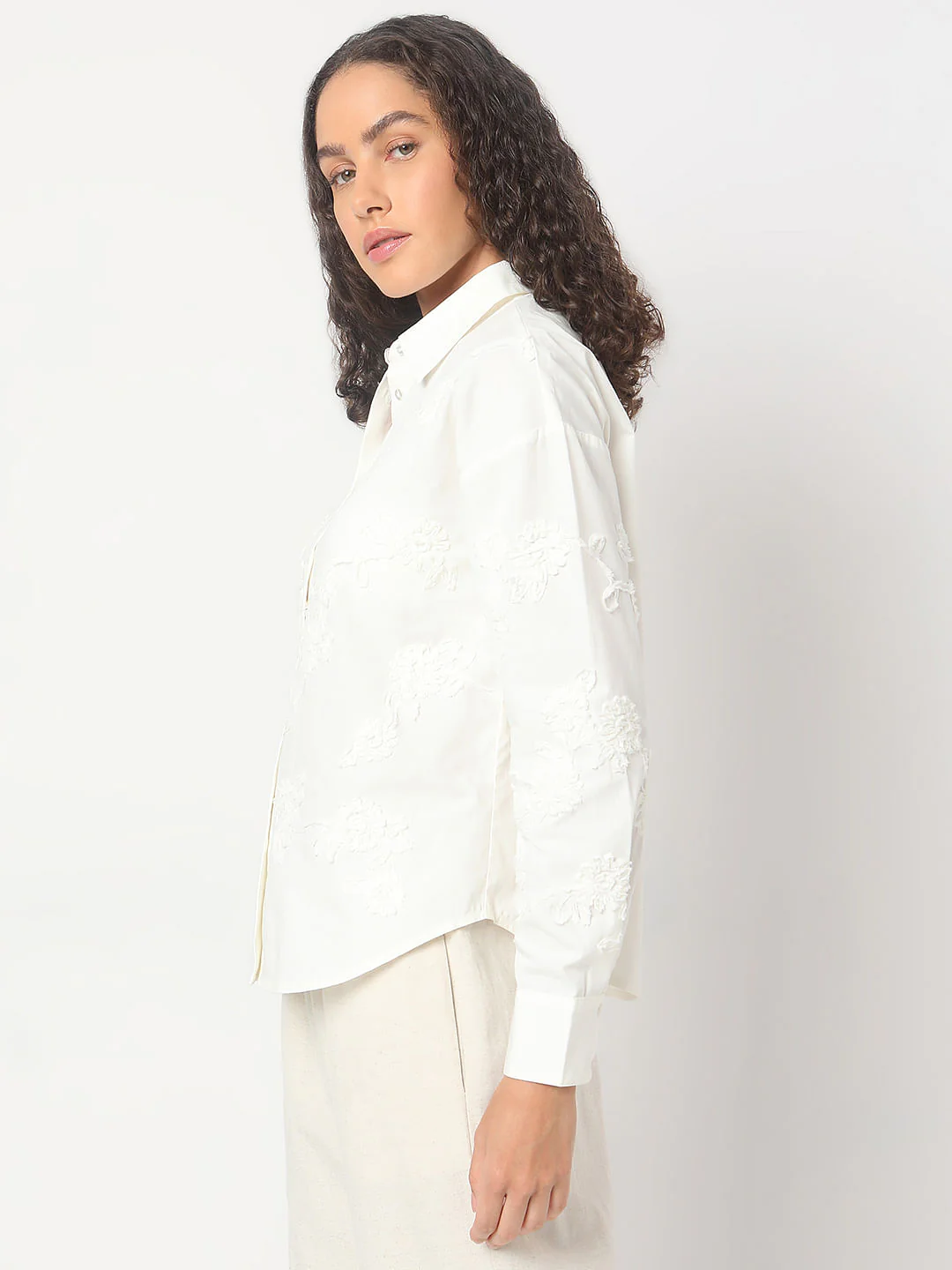 White Floral Appliqu Shirt - Image 3