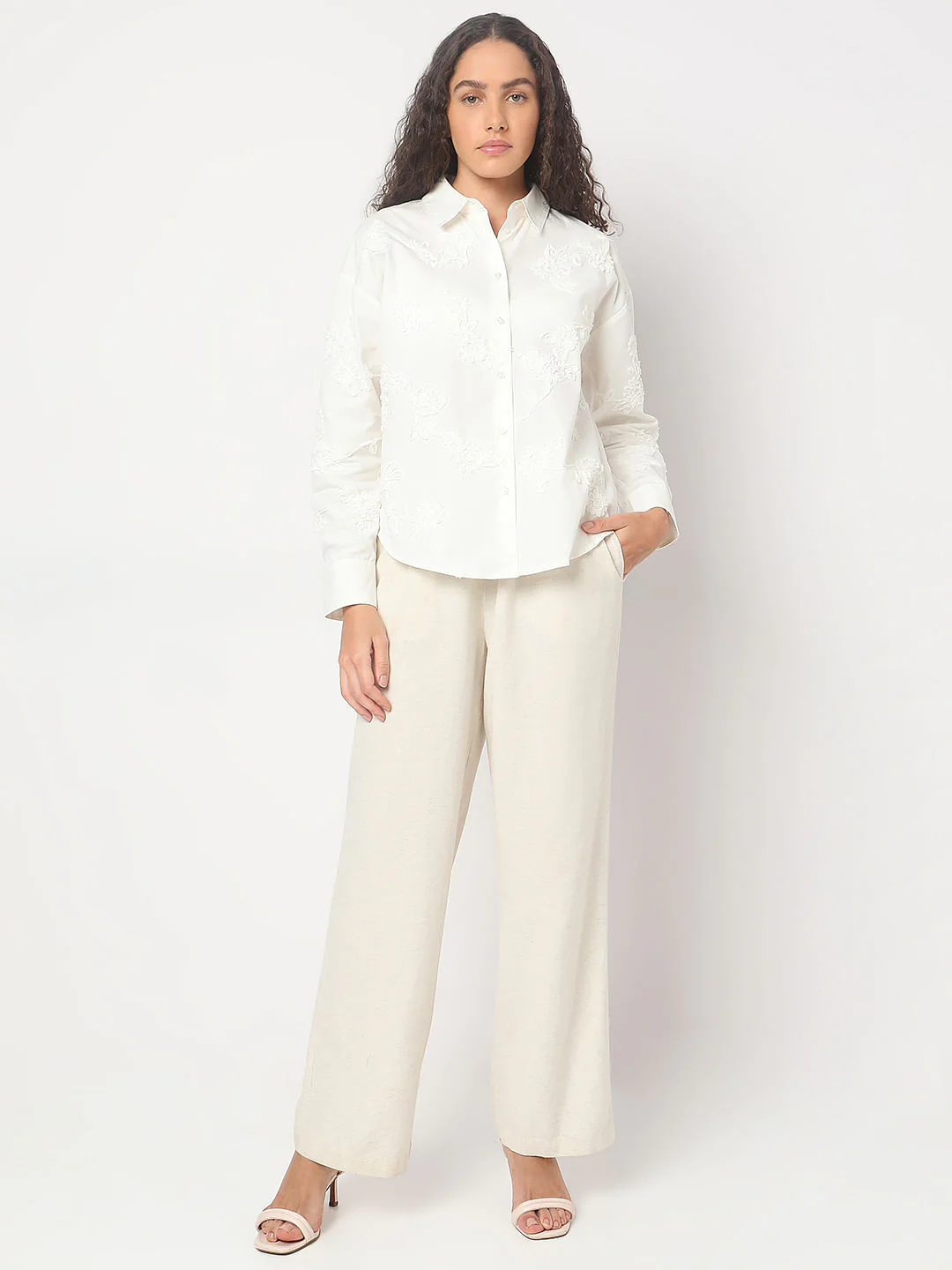 White Floral Appliqu Shirt - Image 5