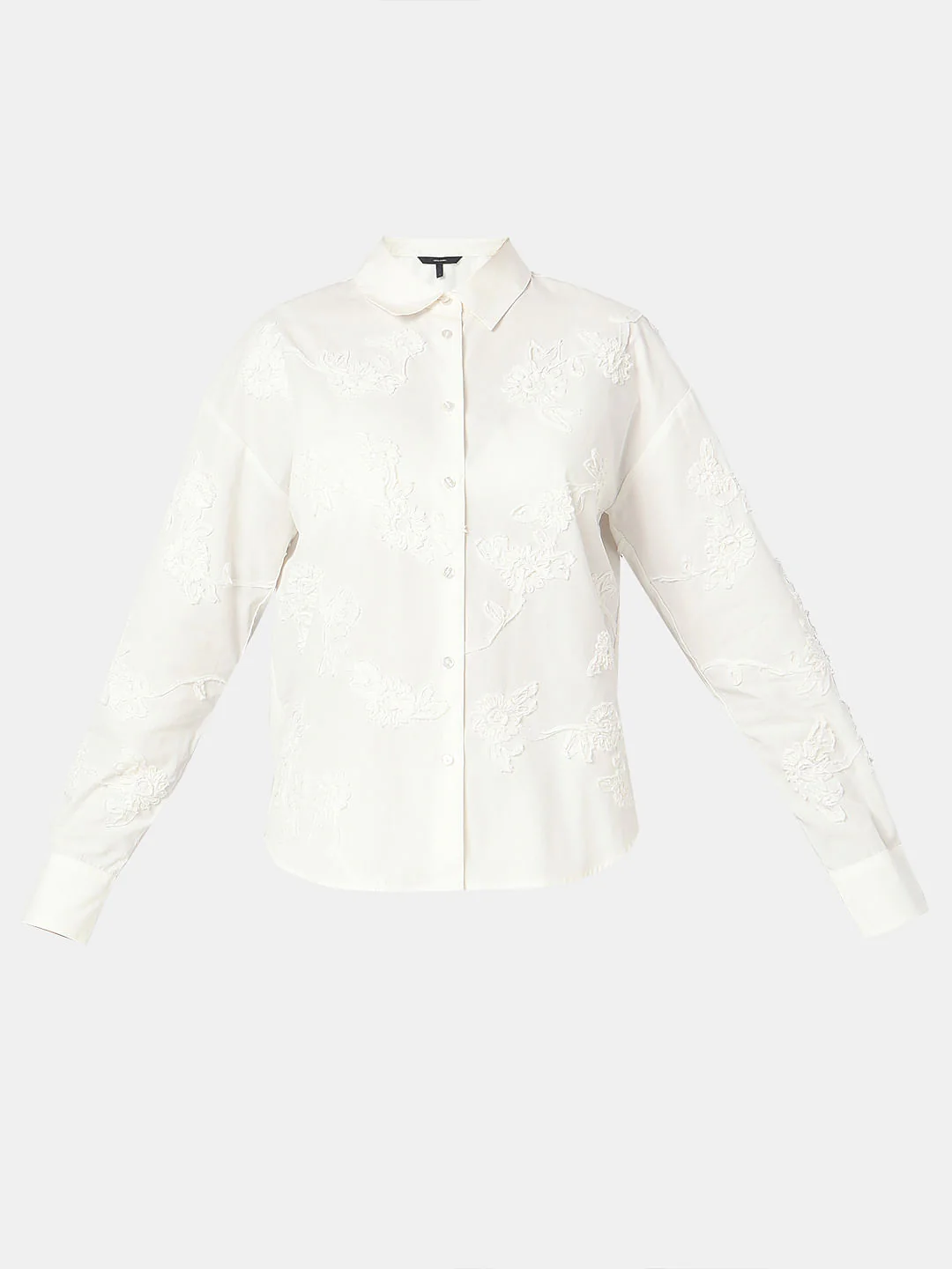 White Floral Appliqu Shirt - Image 7