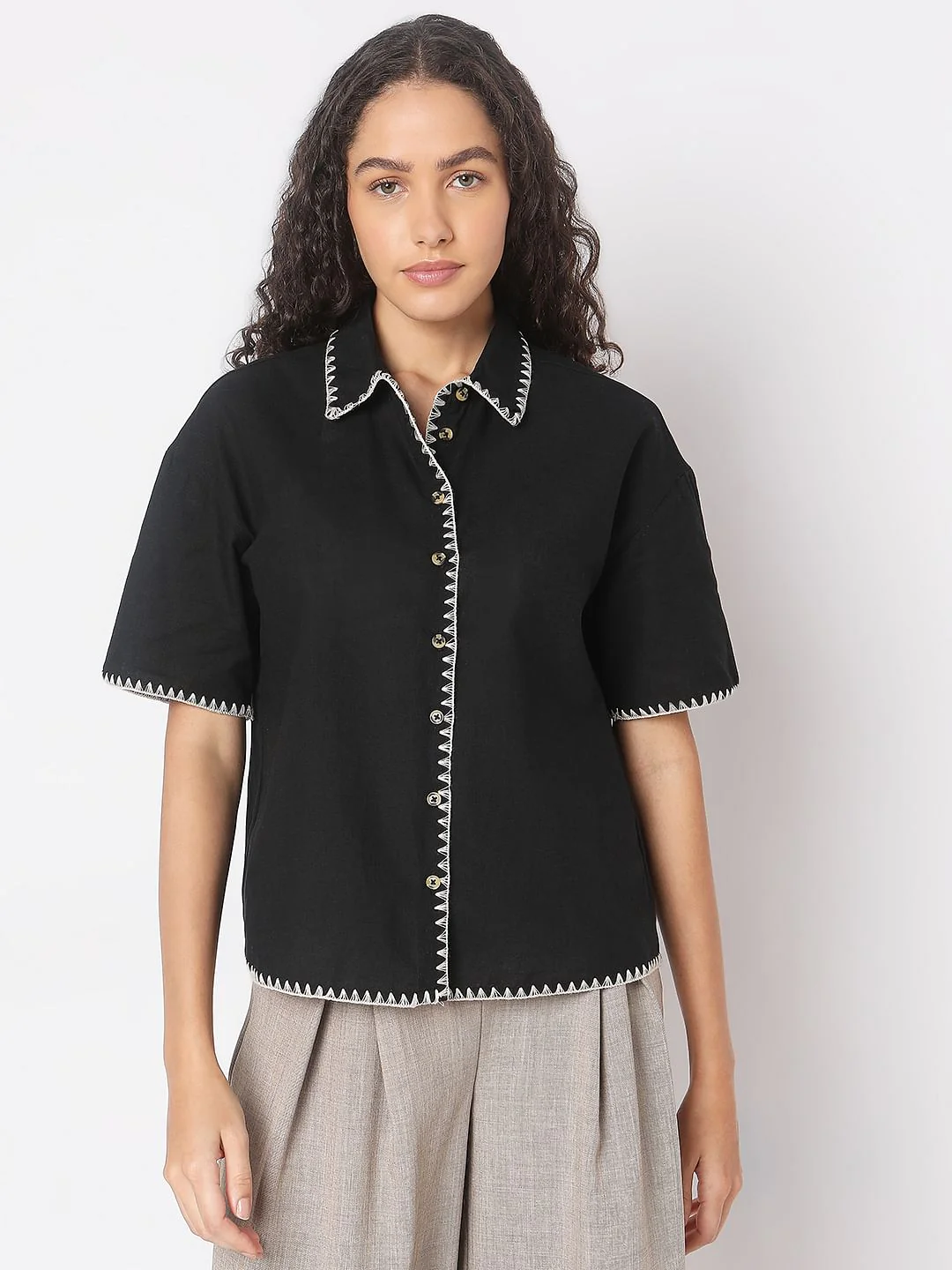 Black Cotton-Linen Shirt - Image 2