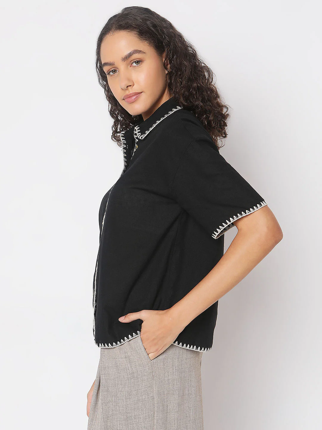Black Cotton-Linen Shirt - Image 3