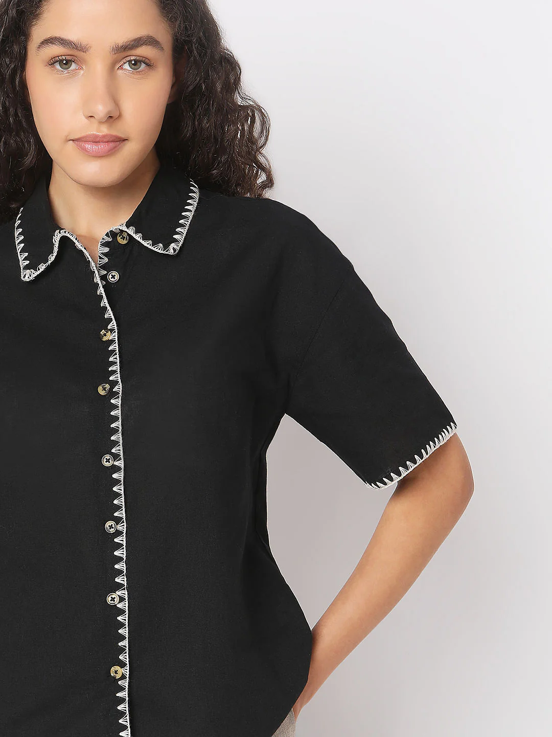 Black Cotton-Linen Shirt - Image 6