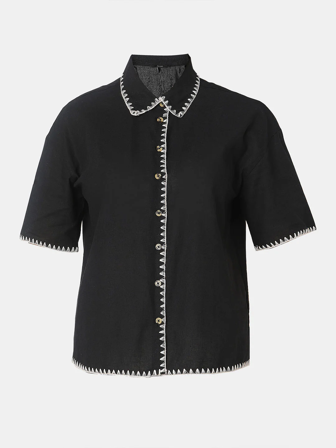 Black Cotton-Linen Shirt - Image 7