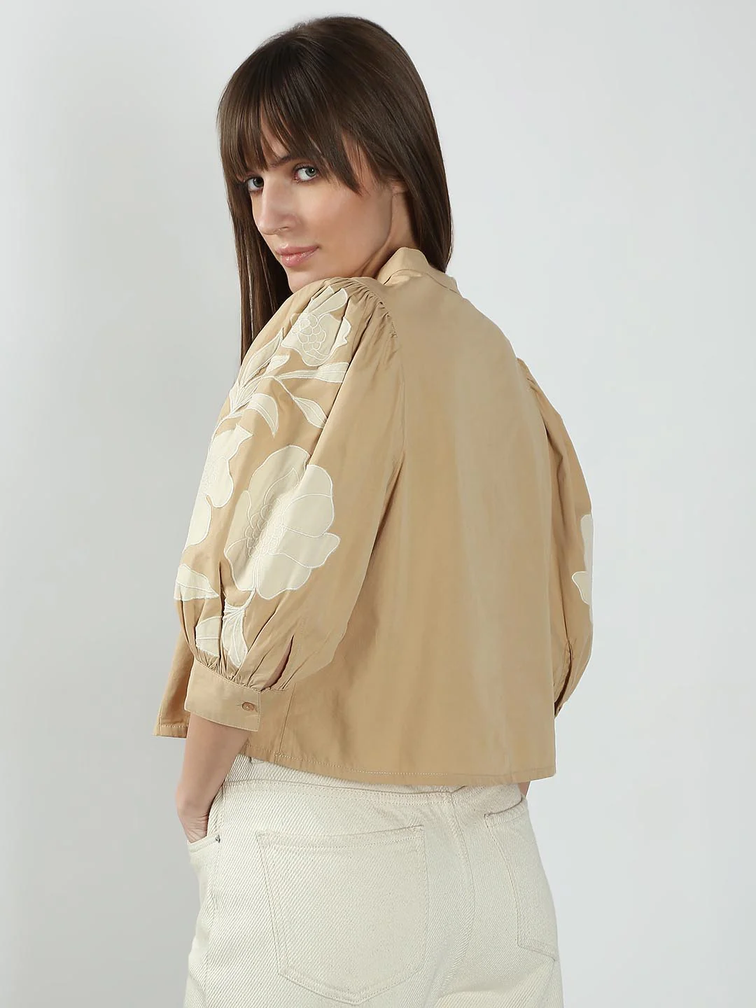 Vero Moda Beige V Neck Cotton Top - Image 3