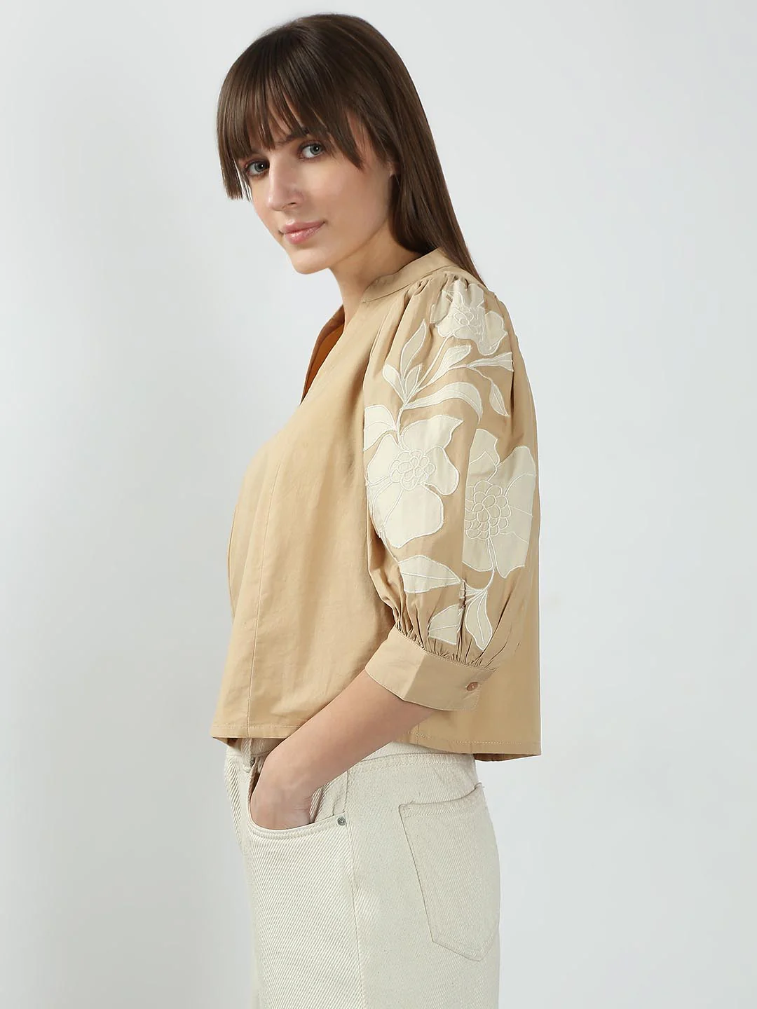 Vero Moda Beige V Neck Cotton Top - Image 4