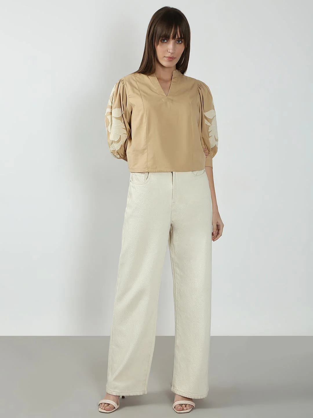 Vero Moda Beige V Neck Cotton Top - Image 5