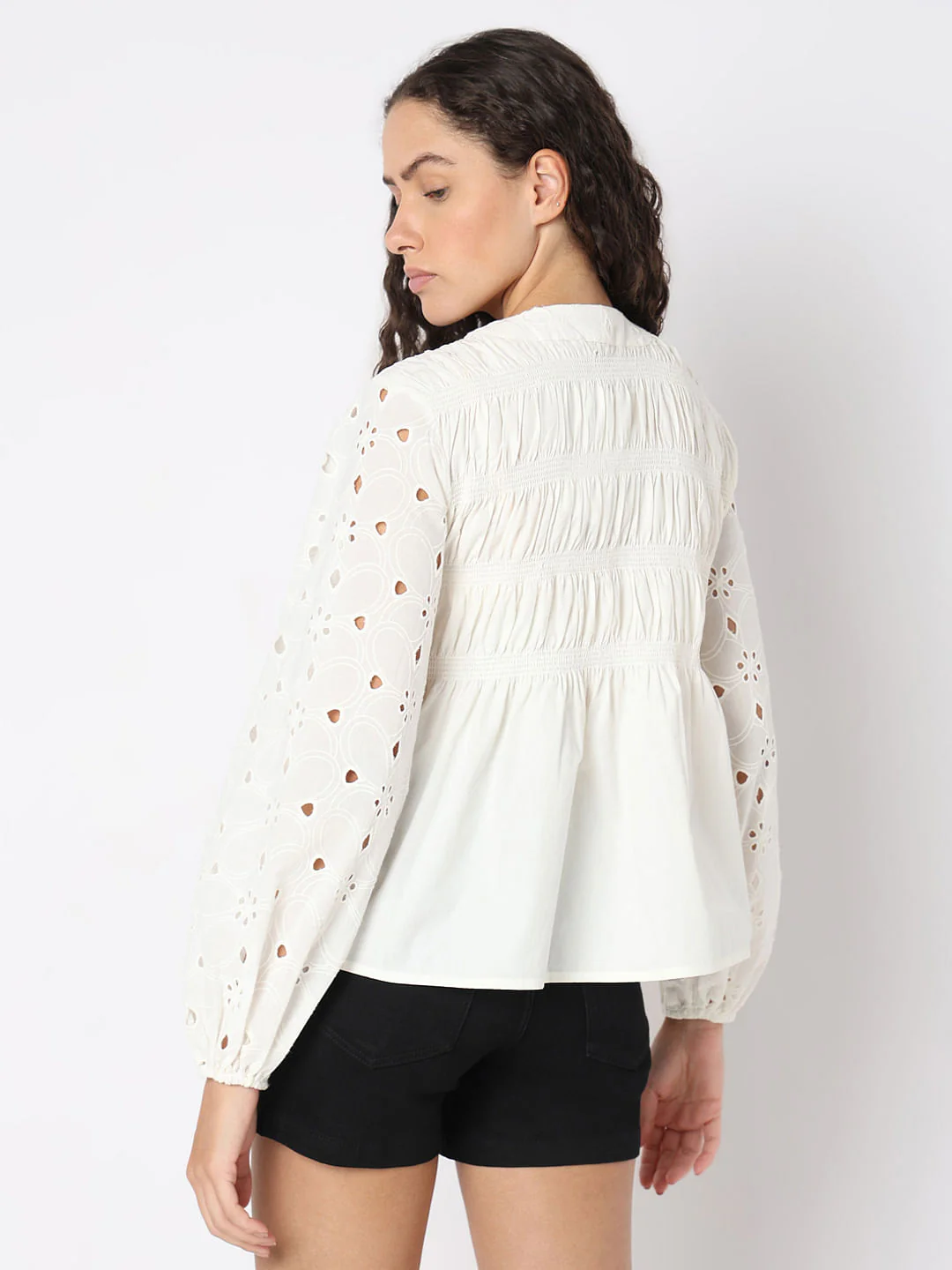 White Cut-Work Smocked Top - Image 4