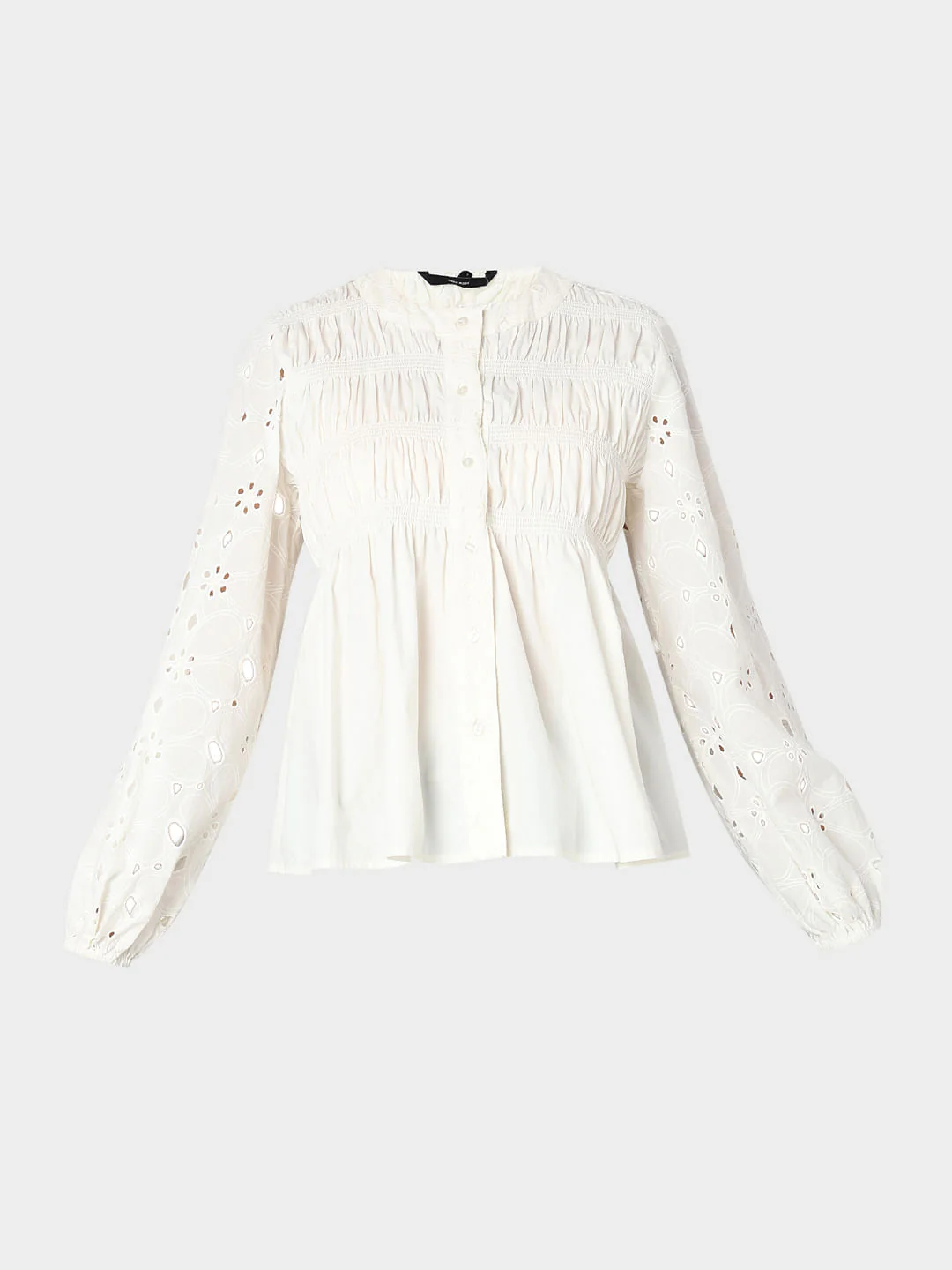 White Cut-Work Smocked Top - Image 7