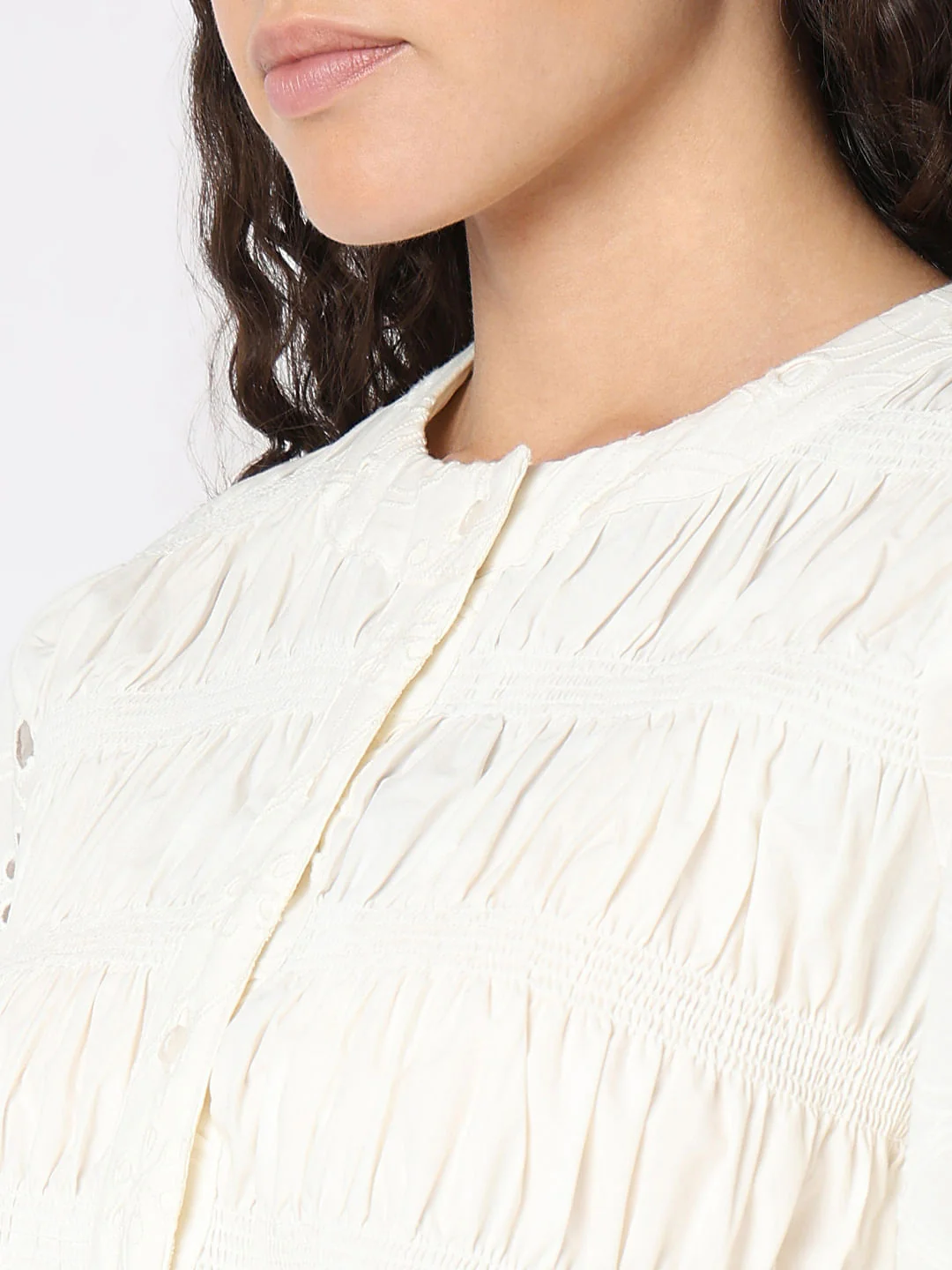 White Cut-Work Smocked Top - Image 8