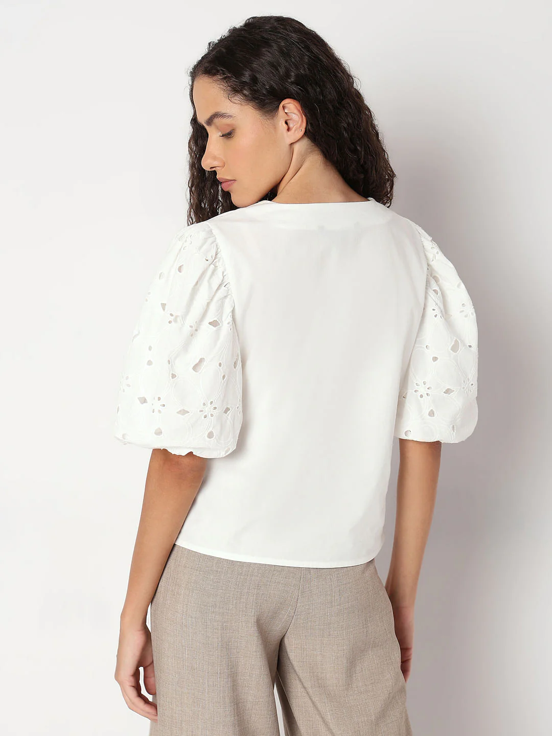 Bright White Cut-Work Sleeves Top - Image 4