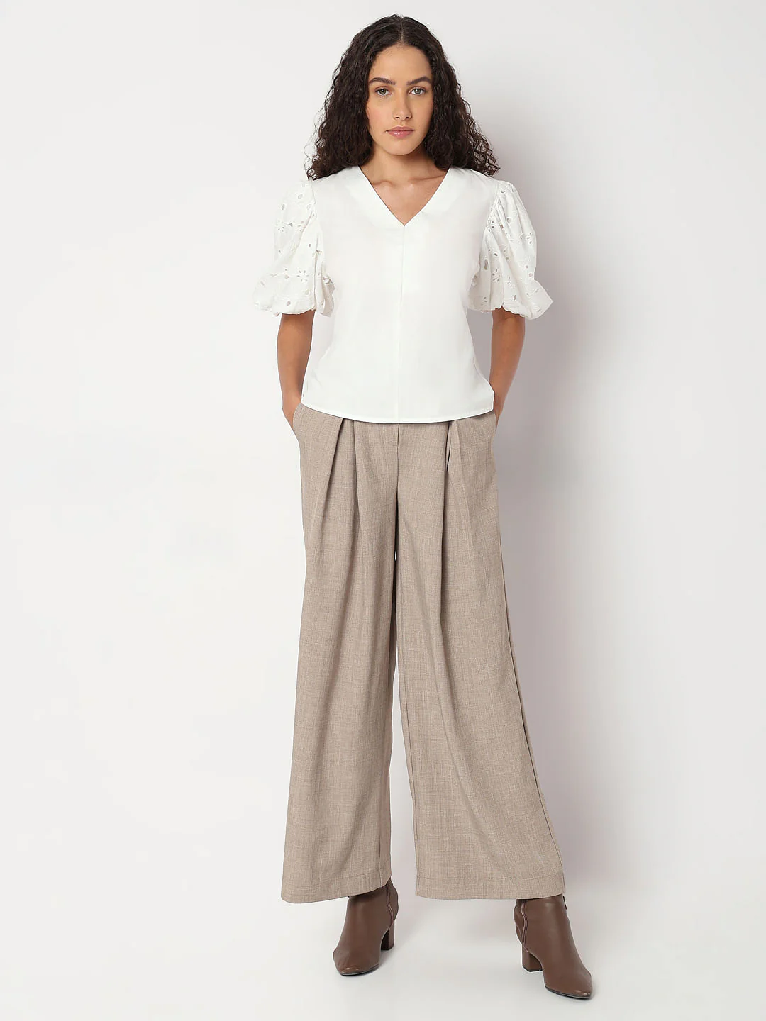 Bright White Cut-Work Sleeves Top - Image 5