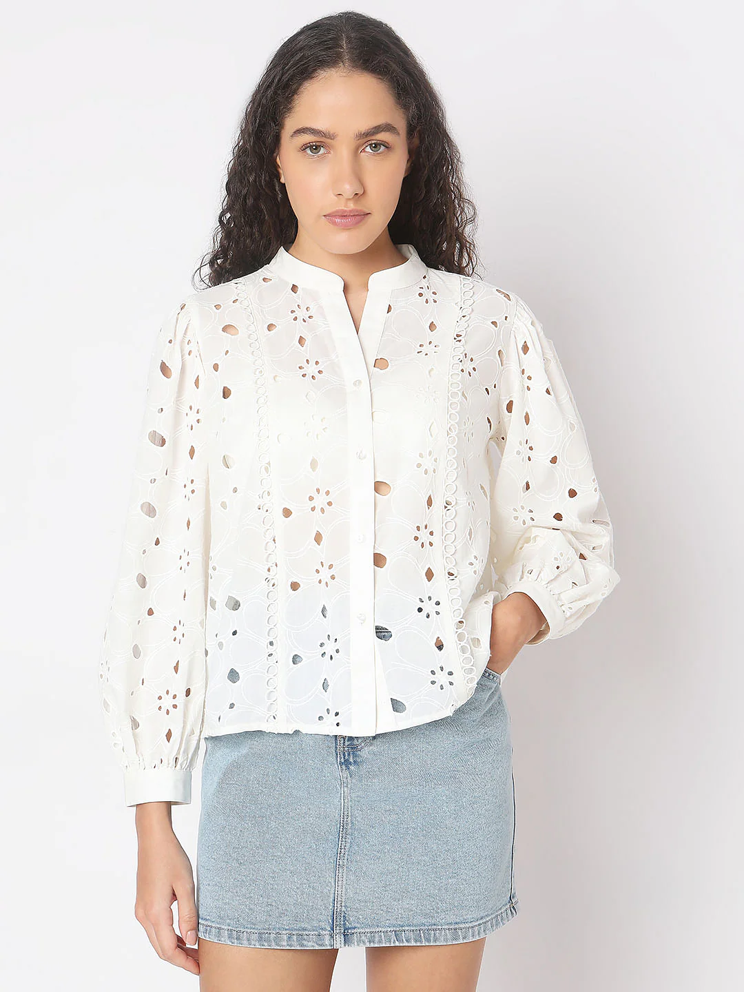 White Schiffli Embroidered Top - Image 2