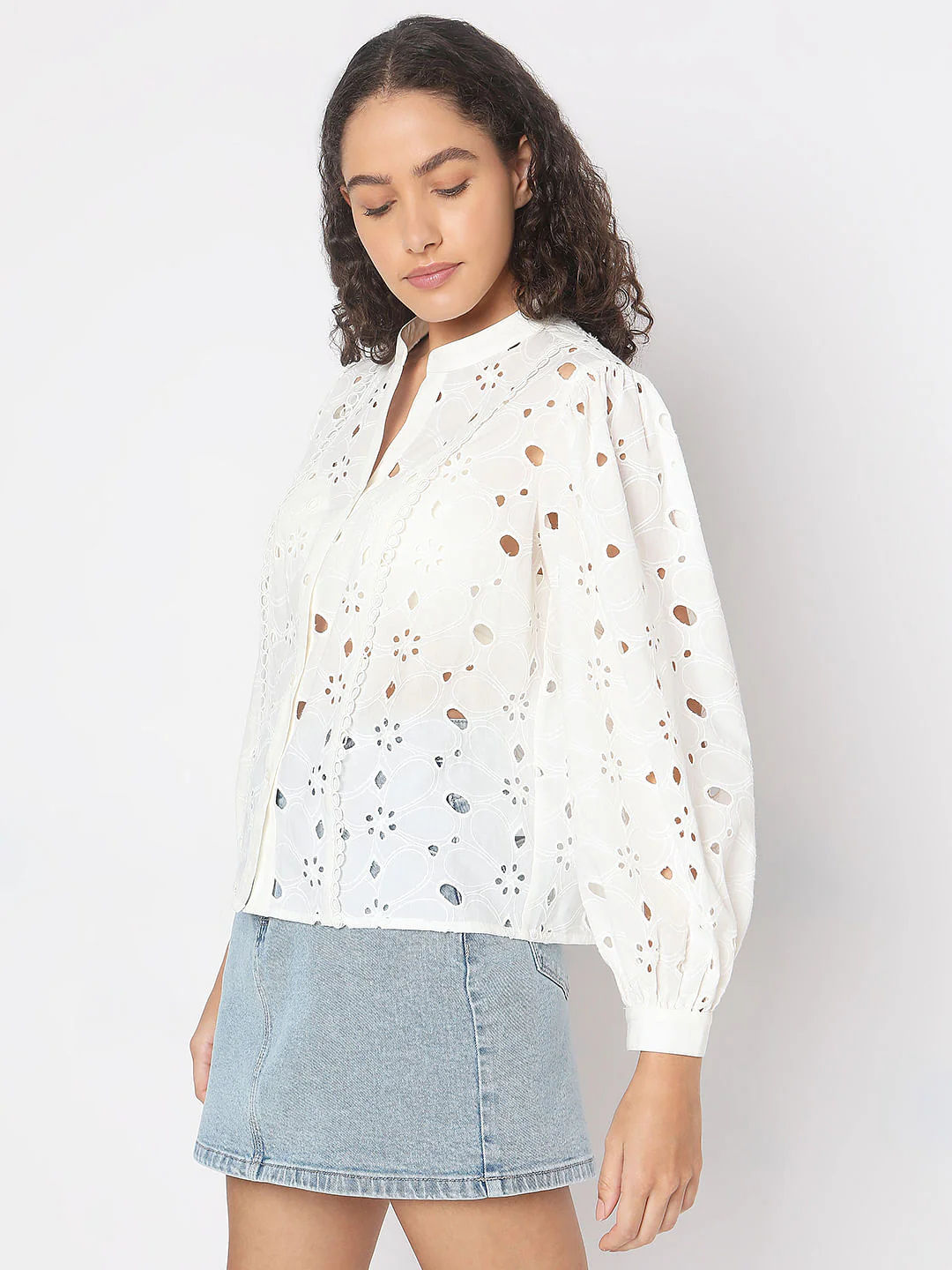 White Schiffli Embroidered Top - Image 3