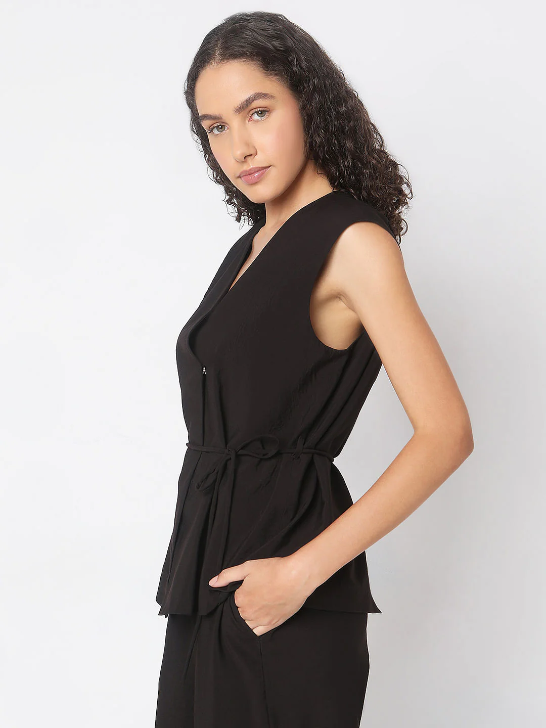 Black Sleeveless Vest Top - Image 3
