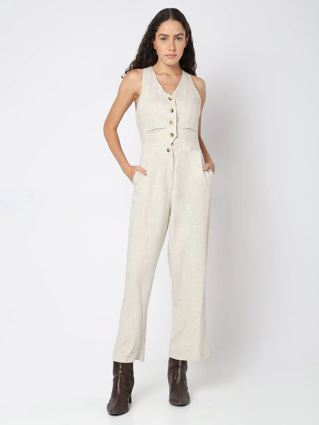 Ecru Sleeveless Jumpsuit - Image 2