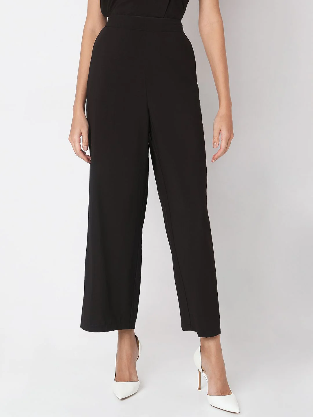 Black High Rise Straight Fit Pants - Image 2