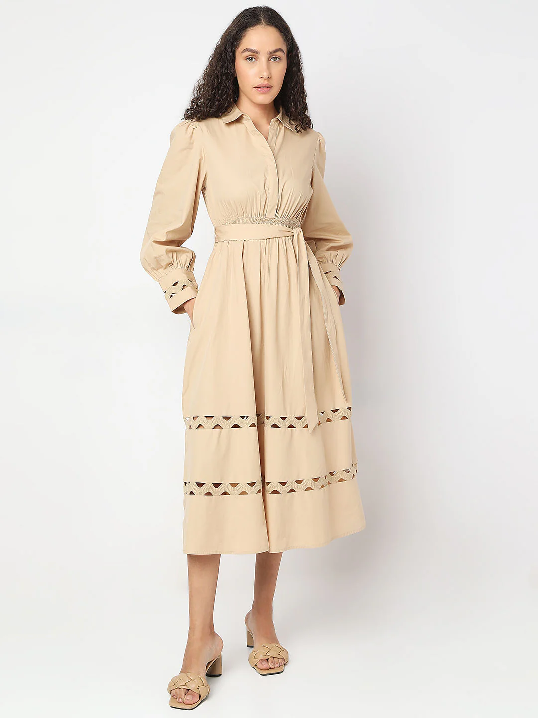 Beige Midi Shirt Dress - Image 2