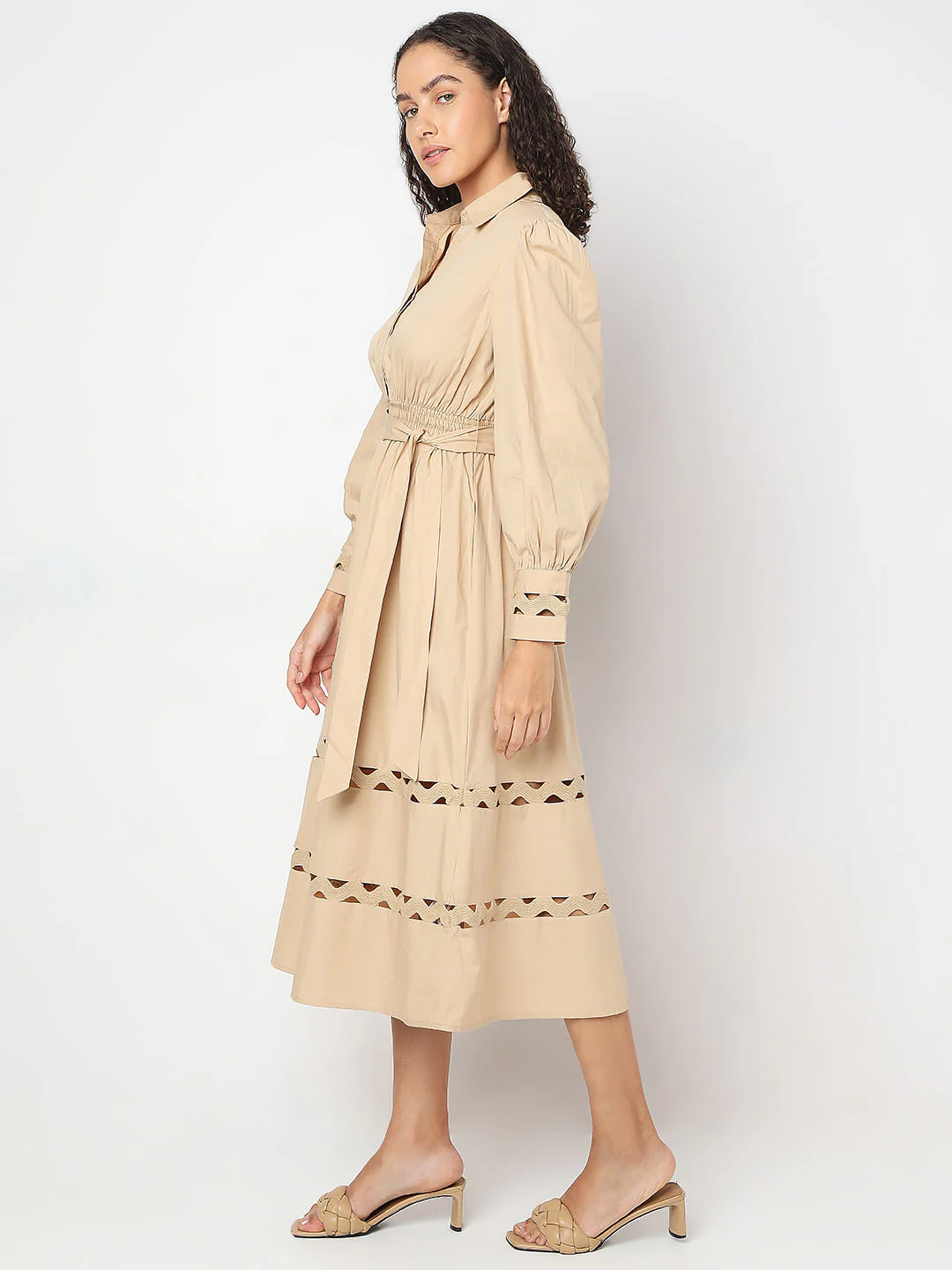 Beige Midi Shirt Dress - Image 3