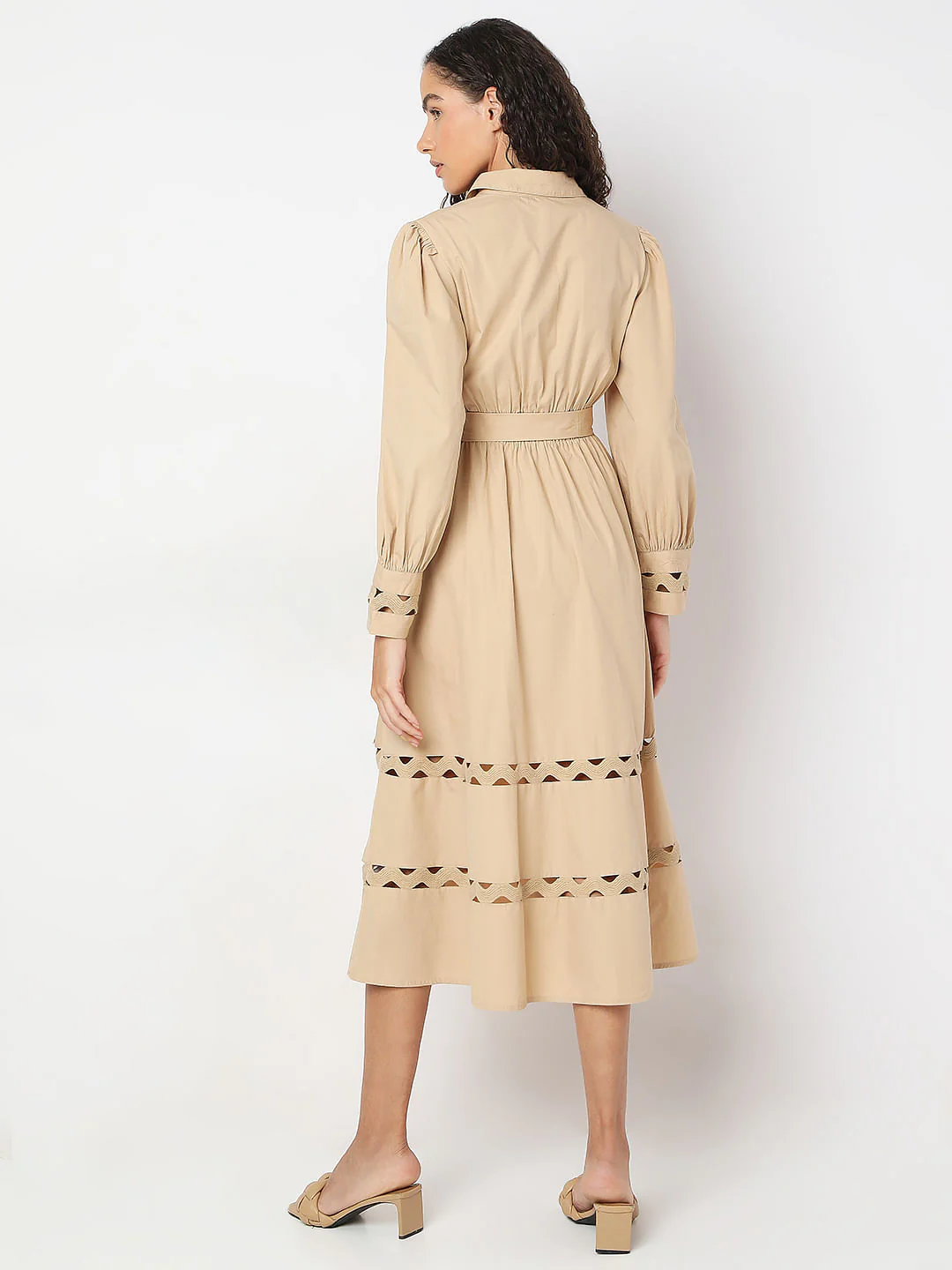 Beige Midi Shirt Dress - Image 4